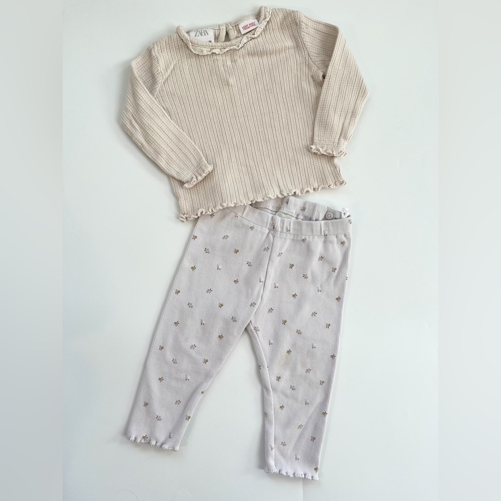 Zara Cream Top and Ribbed Purple Floral Pants Set